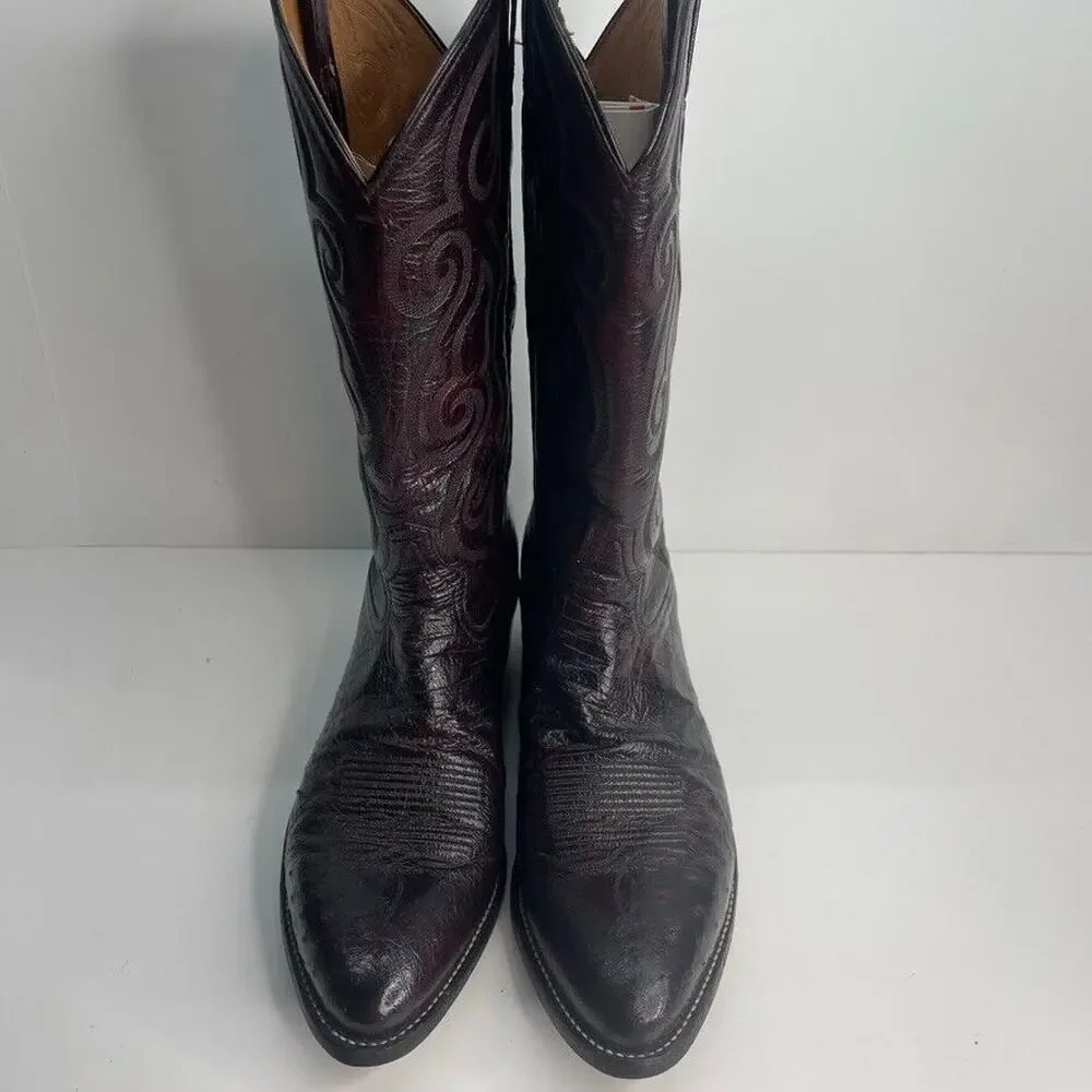 Men's TONY LAMA Full Quill Ostrich Western USA Made Boots 11B 03493 Deep Red VTG